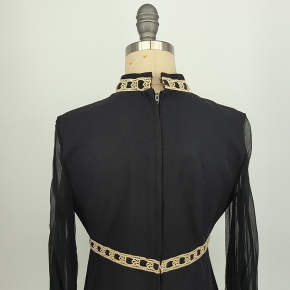 01519 Vintage Women's Embroidered Bow Dress Black Cream Size 7/8 coquette girl - Picture 4 of 13